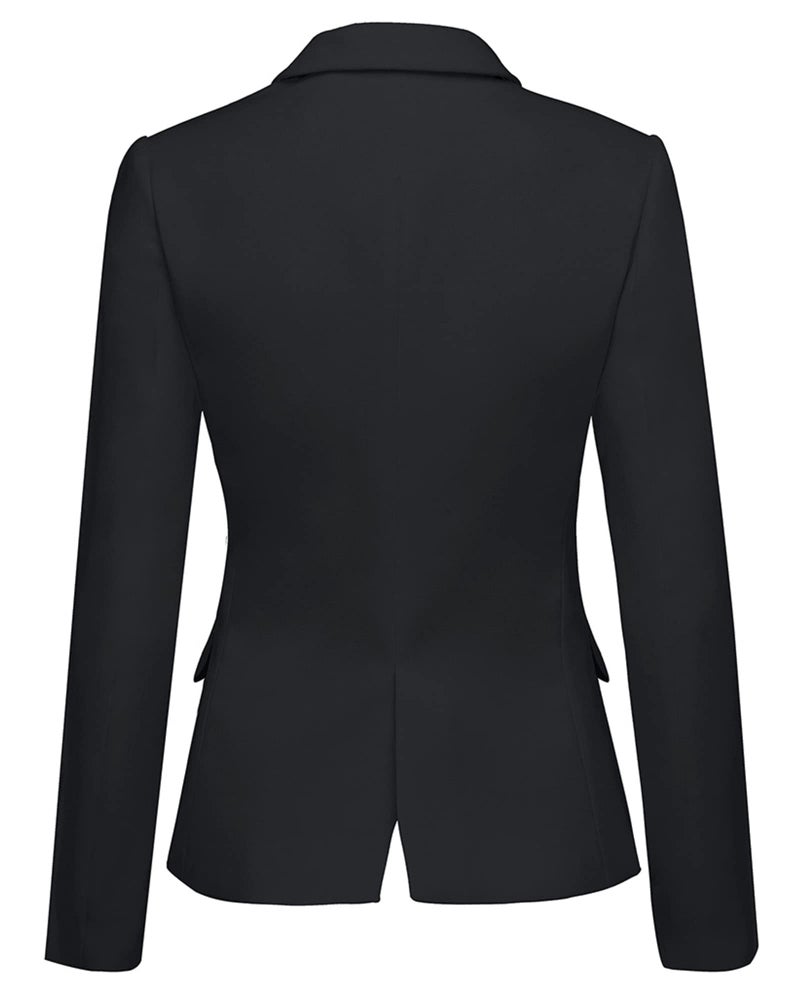 luvamia Women's Notched Lapel Neck Long Sleeves One Button Pockets Blazer Jacket Wear to Work Suit Short Blazer Jackets for Women Ladies Winter Jackets New Black Size M - Image 2